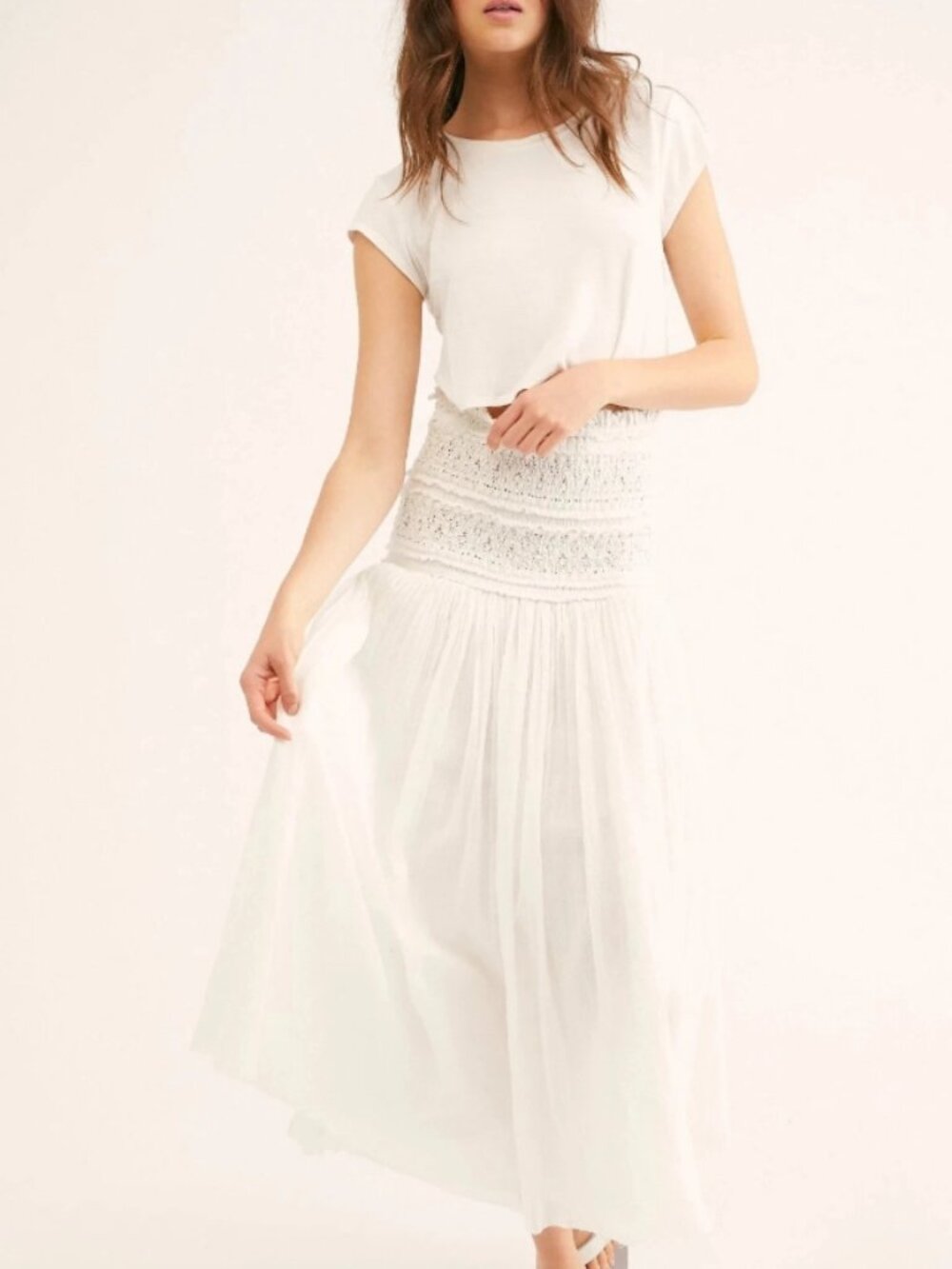 Free People Fp One Ravenna Convertible Maxi Skirt Crochet Smocked Dress XS